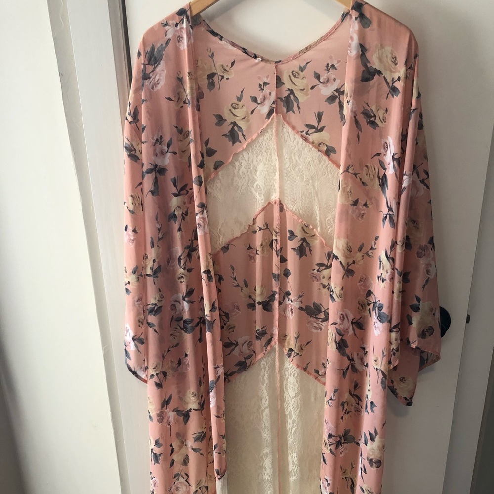 Lace embossed shrug with fringe